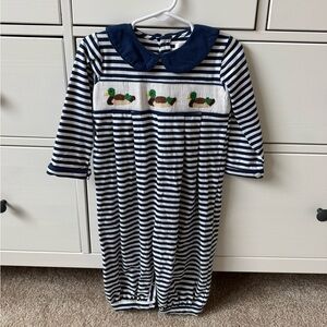 Cecil and Lou mallard romper with Peter Pan collar